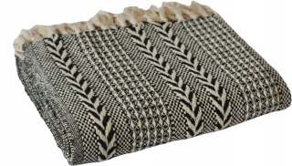 Prikrývka, prehozy na posteľ - Mäkká prikrývka Plaid Cotton Boho Braid Black Ecru