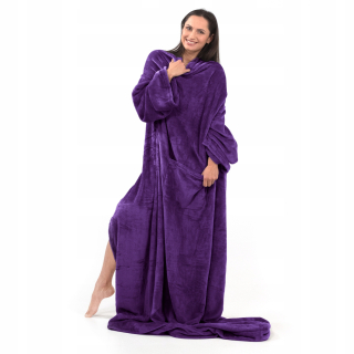 Prikrývka, prehozy na posteľ - Mäkká prikrývka s rukávmi 170 x 200 tmavo fialová