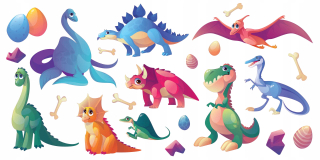 Destké samolepky - Nálepky na stenu dinosaurov veľa 50x100 cm