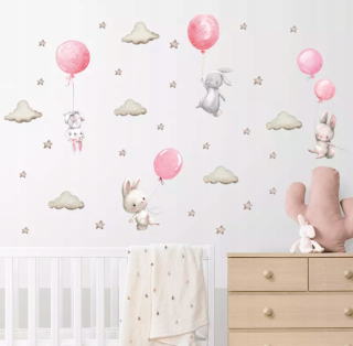 Destké samolepky - Nálepky na stenu pre deti Bunny Balóny Rose Rose