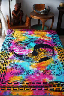 Prikrývka, prehozy na posteľ - Bedspread obrusová opona jin-yang bojuje draky Orient Orient