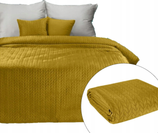 Prikrývka, prehozy na posteľ - Napájaný horčičný velor Bedspread 210x170