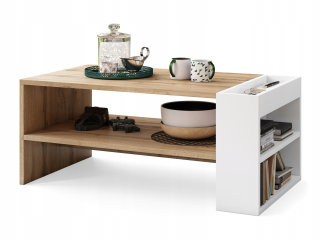 Konferenčný stolík do obývačky - Nefri Oak Wotan/White Bench Conficent s knižnicou