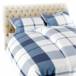 Kompletný set posteľných obliečok - Blue Flanel Cotton Bedding 160x200 mriežka