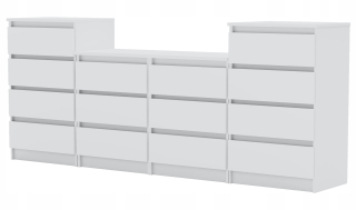 Komoda do obývačky - Moderná veľká komoda 220 cm 14 zásuviek biela podložka