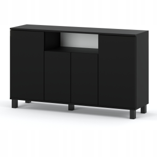 Komoda do obývačky - Moderná čierna komoda na rohoži 140 cm 4 dvere