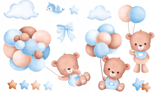 Destké samolepky - Nálepky na stenu oblaky Cloud Stars Balóny