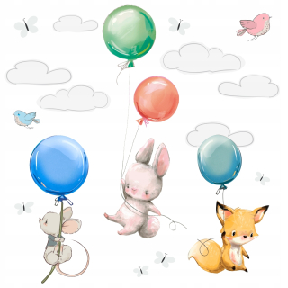 Destké samolepky - Bunny Wall Sticker Balóny Kids Rabbit