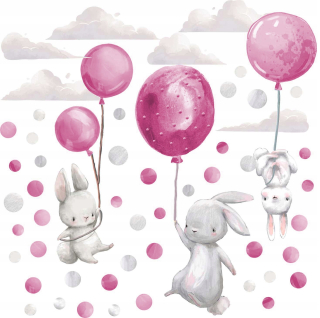 Destké samolepky - Bunny nástenné nálepky a ružové balóny