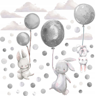 Destké samolepky - Bunny nástenné nálepky a sivé balóny