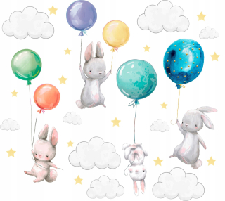 Destké samolepky - Bunny nástenné nálepky balóny pre deti l