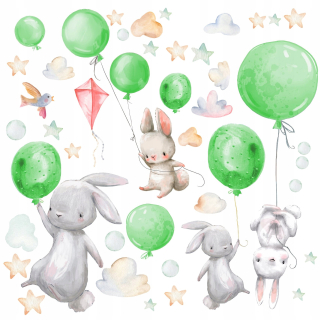 Destké samolepky - Bunny nástenné nálepky balóny zelené deti