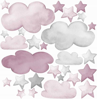 Destké samolepky - Nástenné nálepky ružové cloudové hviezdy