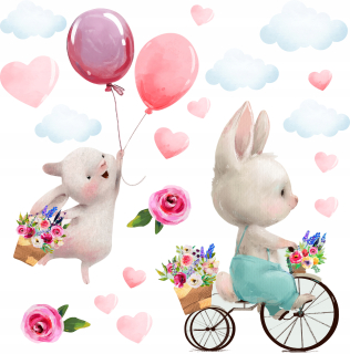 Destké samolepky - Nálepky na stenu pre deti, bicykel Balón