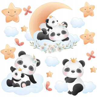 Destké samolepky - Nálepky na stenový nábytok panda hviezdy detskej izby