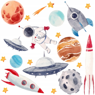 Destké samolepky - Nálepky na stenu detskej miestnosti Space Rocket UFO