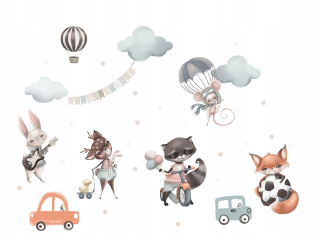 Destké samolepky - Nástenné nálepky Liski Bunny Balloons Clouds L