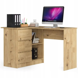 Písací stôl pre mládež - Rohový stôl 124 Oak Artisan 2 police 3 zásuvky