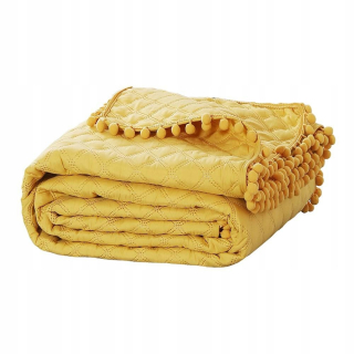 Prikrývka, prehozy na posteľ - Bedspread 160x220 horčičky Rhombones pompoms