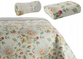 Prikrývka, prehozy na posteľ - Bedspread pre posteľ 220x240 krémový prešívaný kvety