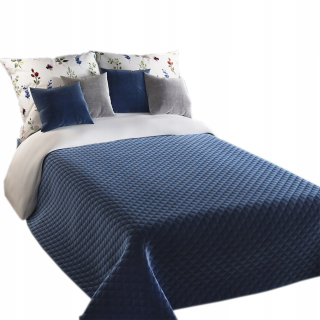 Prikrývka, prehozy na posteľ - Bedspread 170x210 Velvet Velor Navy Blue