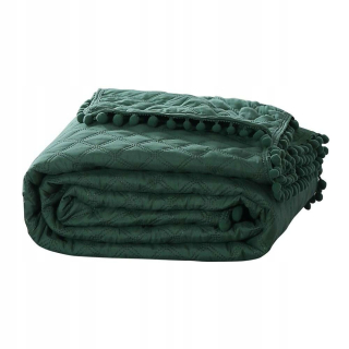 Prikrývka, prehozy na posteľ - Bunning s pompoms 160x220 zelená fľaša