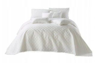 Prikrývka, prehozy na posteľ - Bunning s pompoms 240x220 bielych rhombonov pompoms