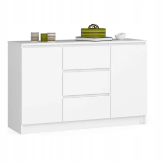 Komoda do študenskej izby - Moderná zásuvka 120 biely 3 zásuvky 2 dvere