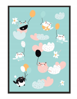 Detský obraz - Obrázkový plagát v rámci 33x43 cm mačky PD214