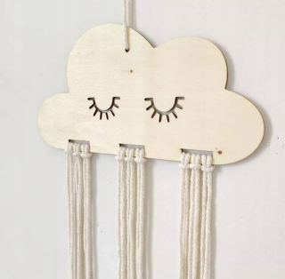 3D detká dekorácia - Organizátor pre makramové gombíky Drevené boho cloud