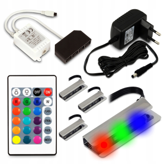 Osvetlenie nábytku - Celé 4 body LED RGB Clip pre sklenenú poličku