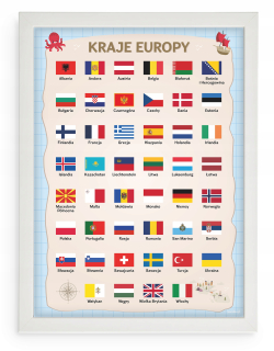 Detský obraz - Vzdelávací plagát - európske krajiny + veľký rámec (A3)
