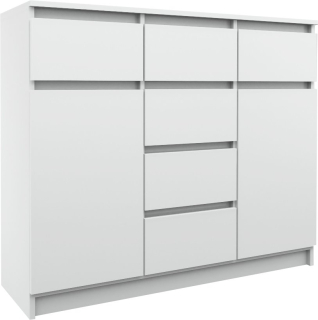 Komoda do obývačky - Priestranná komoda 120 cm biele 6 zásuviek 2 skrinky
