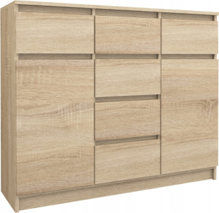 Komoda do obývačky - Priestranná komoda 120 cm Sonoma 6 zásuviek 2 skrinky
