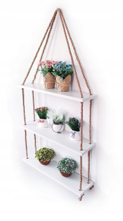 Polica do detskej - POLICA zavesená na LANÁCH loft BIELA 60cm 1L