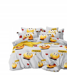 Kompletný set posteľných obliečok - Posteľná bielizeň 220x200 emody emodži sa usmieva 3D úsmevy