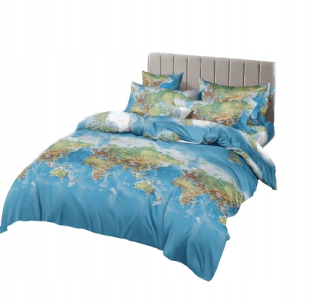 Kompletný set posteľných obliečok - 3D posteľná bielizeň 160x200 Atlas World Map MAP NOVINKA