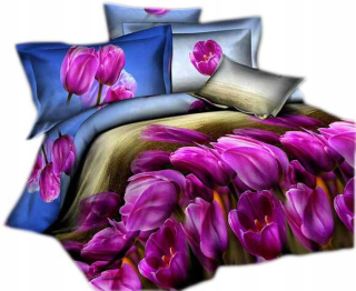 Kompletný set posteľných obliečok - 3D podstielka hrubá bavlna 160x200+kvety 2x70x80