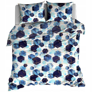 Kompletný set posteľných obliečok - Bavlnená obliečka 150x200 hexagon mramorová modrá