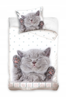 Kompletný set posteľných obliečok - Sleep Bedding Cat Grey Kitty Skutočná fotografia 160x200
