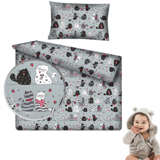 Kompletný set posteľných obliečok - Šedá obliečka červená u mačiek 100x135 bavlna