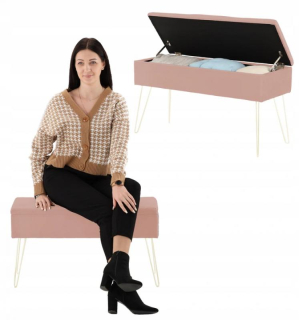 Lavica, taburetka do predsiene - POUF BENCH VELOR STOOL S Storage Pink