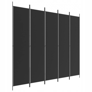 Stena, paraván do spálne - 5-barová obrazovka, čierna, 250x220 cm, tkanina