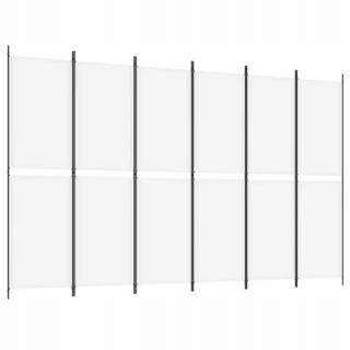 Stena, paraván do spálne - 6-barová obrazovka, biela, 300 x 200 cm, tkanina