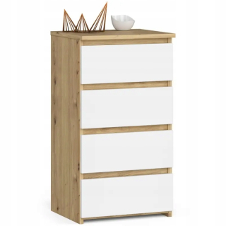 Komoda do obývačky - Priestranná komoda pre remeselnícky biely salón 4 zásuvky