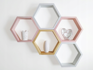 Polica do detskej - Poličku. Šesťhranný. Pink hexagon. Prášok. 5 ks.