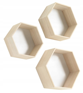 Regál, polica do pracovne - Wall Poličky voštine Hexagon Wood 3 PCS.