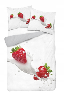 Kompletný set posteľných obliečok - Posteľná bielizeň 160x200 biele červené jahody