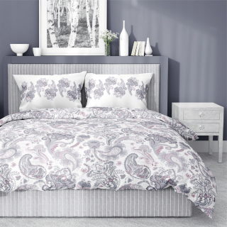 Kompletný set posteľných obliečok - 160x200 Saténová bavlnená podstielka - biela šedá -Rose