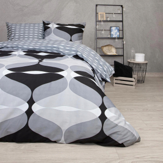 Kompletný set posteľných obliečok - Saténová bavlnená podstielka 220x200 - šedé vzory